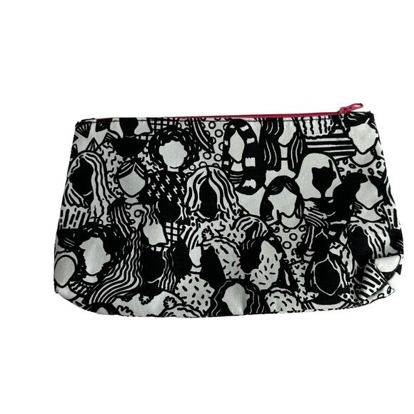 Ipsy X epcWitte Cosmetic Bag Pouch Black & White Faceless Heads Pink Zipper - Picture 3 of 3